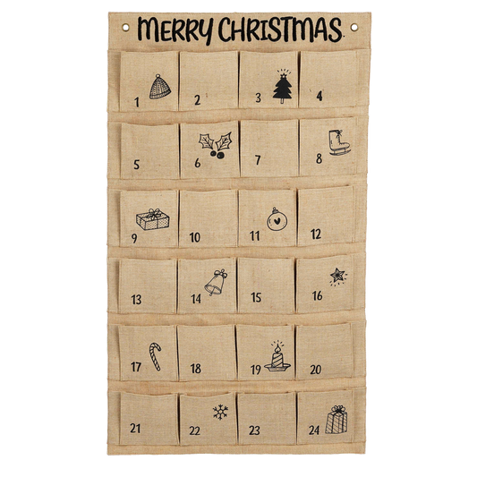 Jute Adventskalender Hangend - 24 Vakjes - 85x50 cm