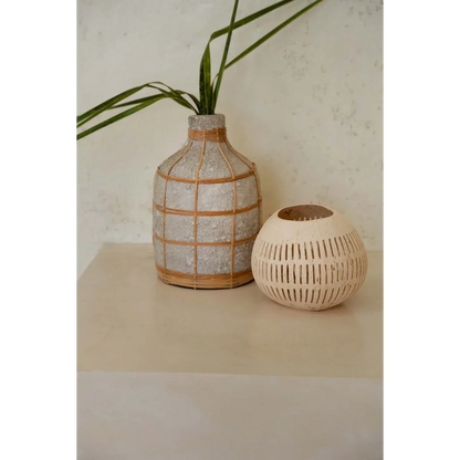 Coconut Stripe Kaarsenhouder - Tropische Upcycling Natuurlijk