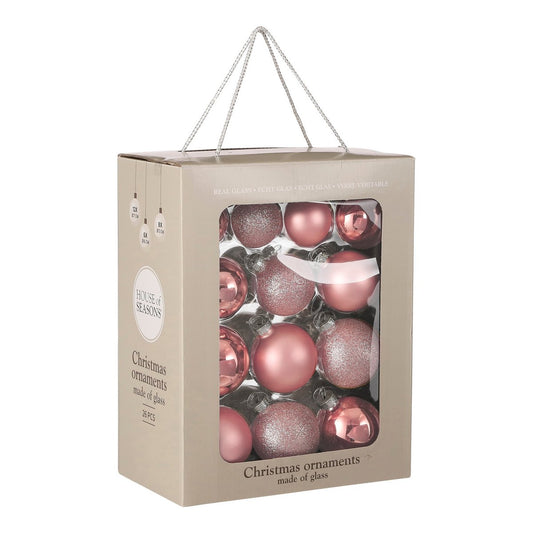 Kerstballen Set Roze - 26 Stuks Glas Ø7cm Romantisch & Modern
