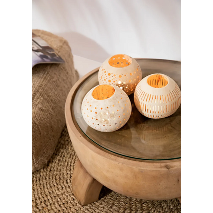 Coconut Stripe Kaarsenhouder - Tropische Upcycling Natuurlijk