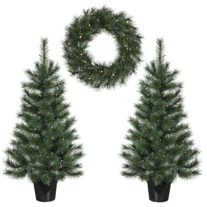 Glendon Complete Entree Set - 2 Kerstbomen + Krans LED