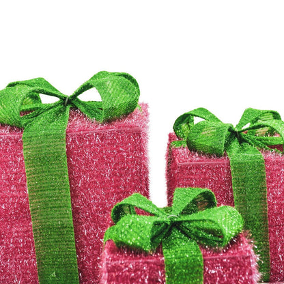 LED Kerstcadeaus Decoratie Roze-Groen - Set van 3 Stuks
