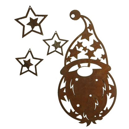 Metalen Kerstman Hangers Roest - Set van 4 Stuks