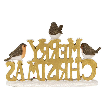 Decoratieve Vogel 'Merry Xmas' Goud-Wit - 21 cm