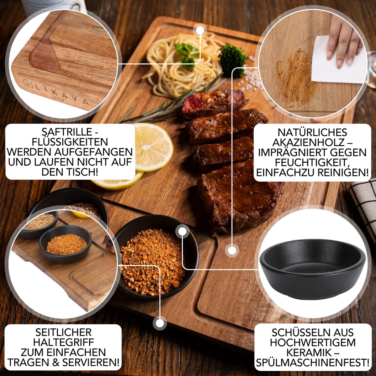 Servingbord XXL 'Santiago' 2 Set gemaakt van FSC® -gecertificeerde Acacia Wood met sauzenkommen