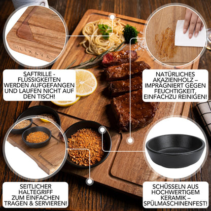 Servingbord XXL 'Santiago' 2 Set gemaakt van FSC® -gecertificeerde Acacia Wood met sauzenkommen