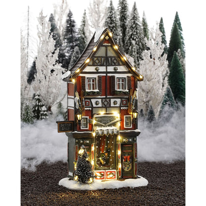 LuVille Kerstdorp Wintersportwinkel met Verlichting - 28 cm