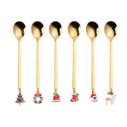 Gouden Kerstlepels - Set van 6 Elegante Dessertlepels