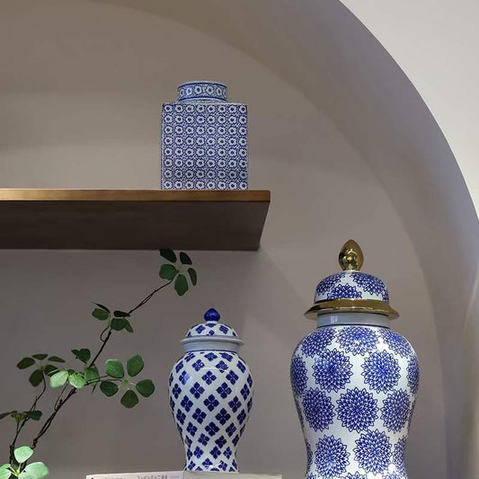 Vierkante Delfts Blauwe Vaas - Moderne Klassieke Stijl