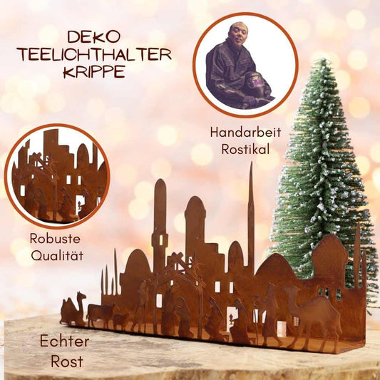 Metalen Kerststal Kaarshouder Roest - Twee Maten