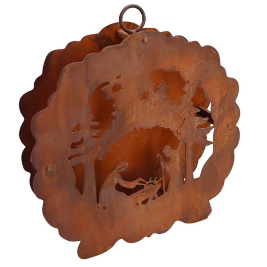 Metalen Kerststal Lantaarn 3D Roest - Theelichthouder 26 cm