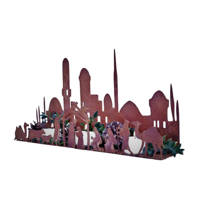 Metalen Kerststal Kaarshouder Roest - Twee Maten