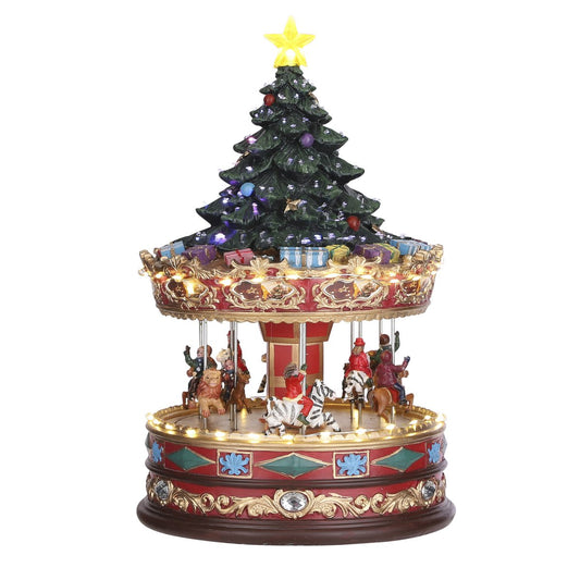 LuVille Kerstdorp - Carrousel met Kerstboom Draaiende Attractie