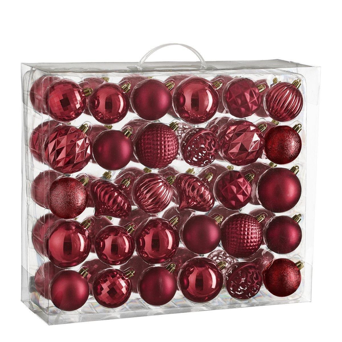 Luxe Kerstballenset Donkerrood - 60 Onbreekbare Kerstballen