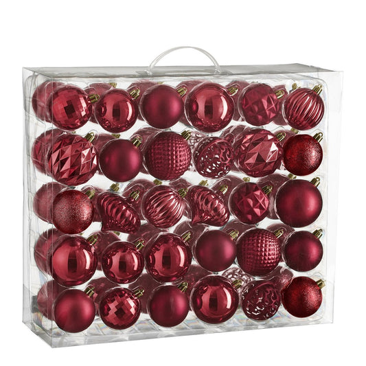Luxe Kerstballenset Donkerrood - 60 Onbreekbare Kerstballen