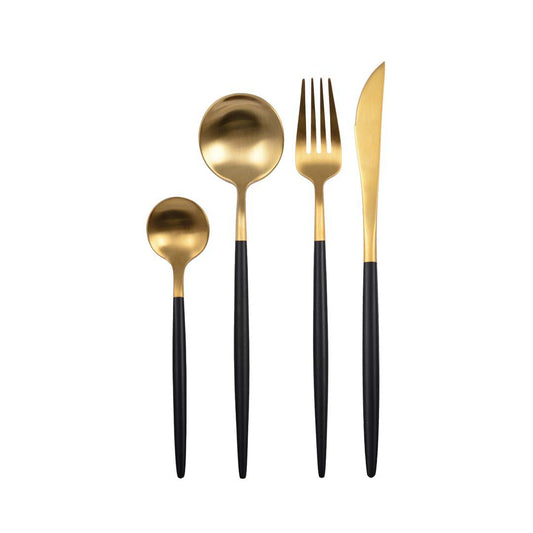 Goud & Zwart Bestekset 24-delig - Dramatische Elegantie voor Moderne Tafels