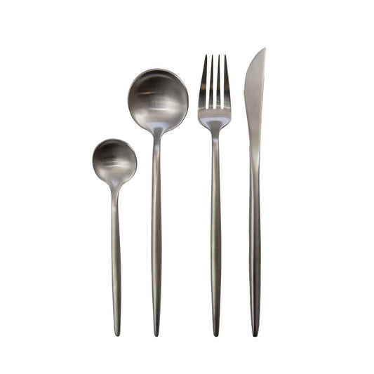 Mat Zilver Bestekset 24-delig - Moderne Minimalistische Elegantie