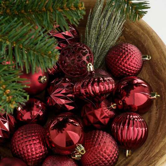 Luxe Kerstballenset Donkerrood - 60 Onbreekbare Kerstballen