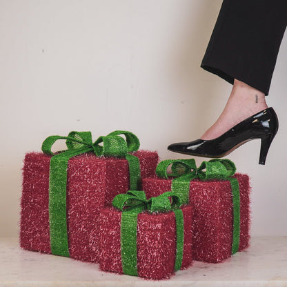 LED Kerstcadeaus Decoratie Roze-Groen - Set van 3 Stuks