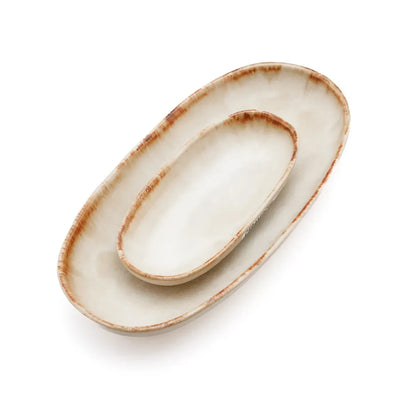 Elegante Cascais Ovale Borden Medium | Set van 6 Stuks Wit-Goud