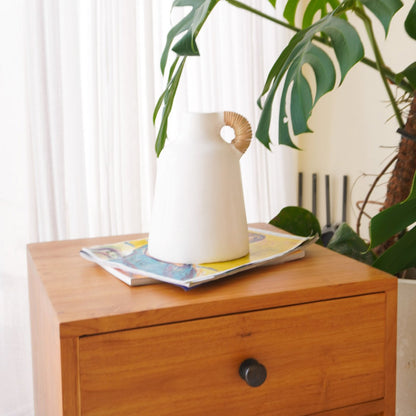 SANA Witte Klei Vaas - Rotan Handgreep Bloemenvaas