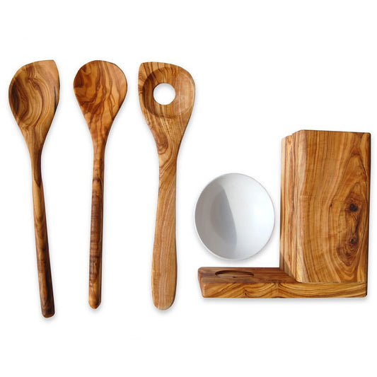 Complete Keukengerei Set - Olijfhout met Keramische Lekbak
