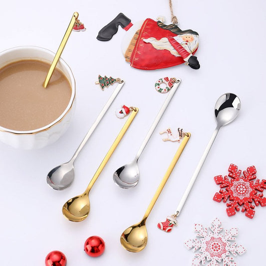 Gouden Kerstlepels - Set van 6 Elegante Dessertlepels