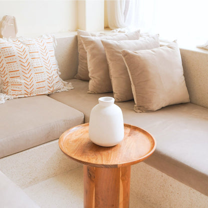 BAWA Witte Klei Vaas - Handgegoten Ronde Bloemenvaas