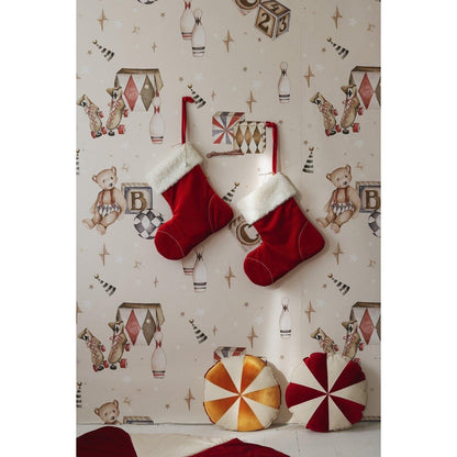 Kerst Familiekous Red Candy - Velours met Bont - 38 cm