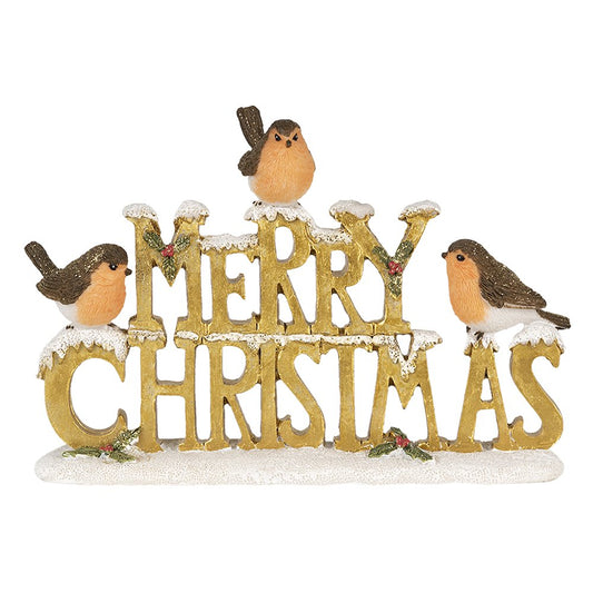 Decoratieve Vogel 'Merry Xmas' Goud-Wit - 21 cm