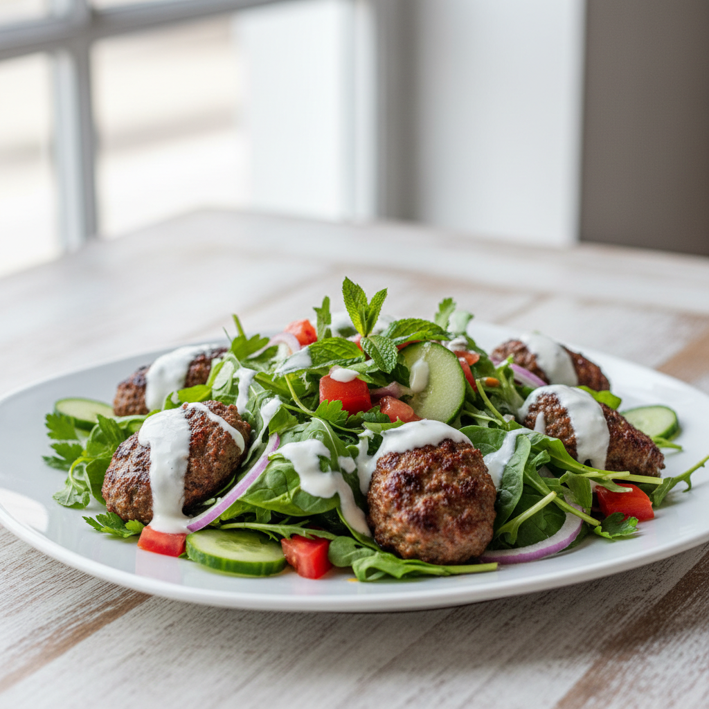 Turkse lamskofte salade met yoghurt - premium koud vlees voorgerecht