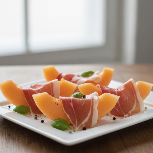 Spaanse serrano ham met meloen - premium koud vlees voorgerecht