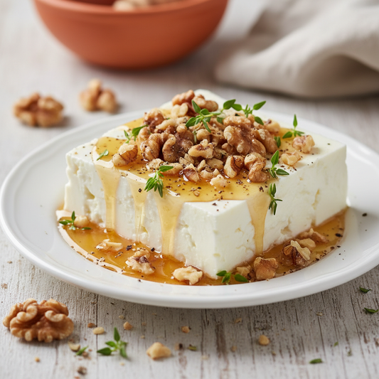 Griekse feta met honing en walnoten - premium vegetarisch voorgerecht