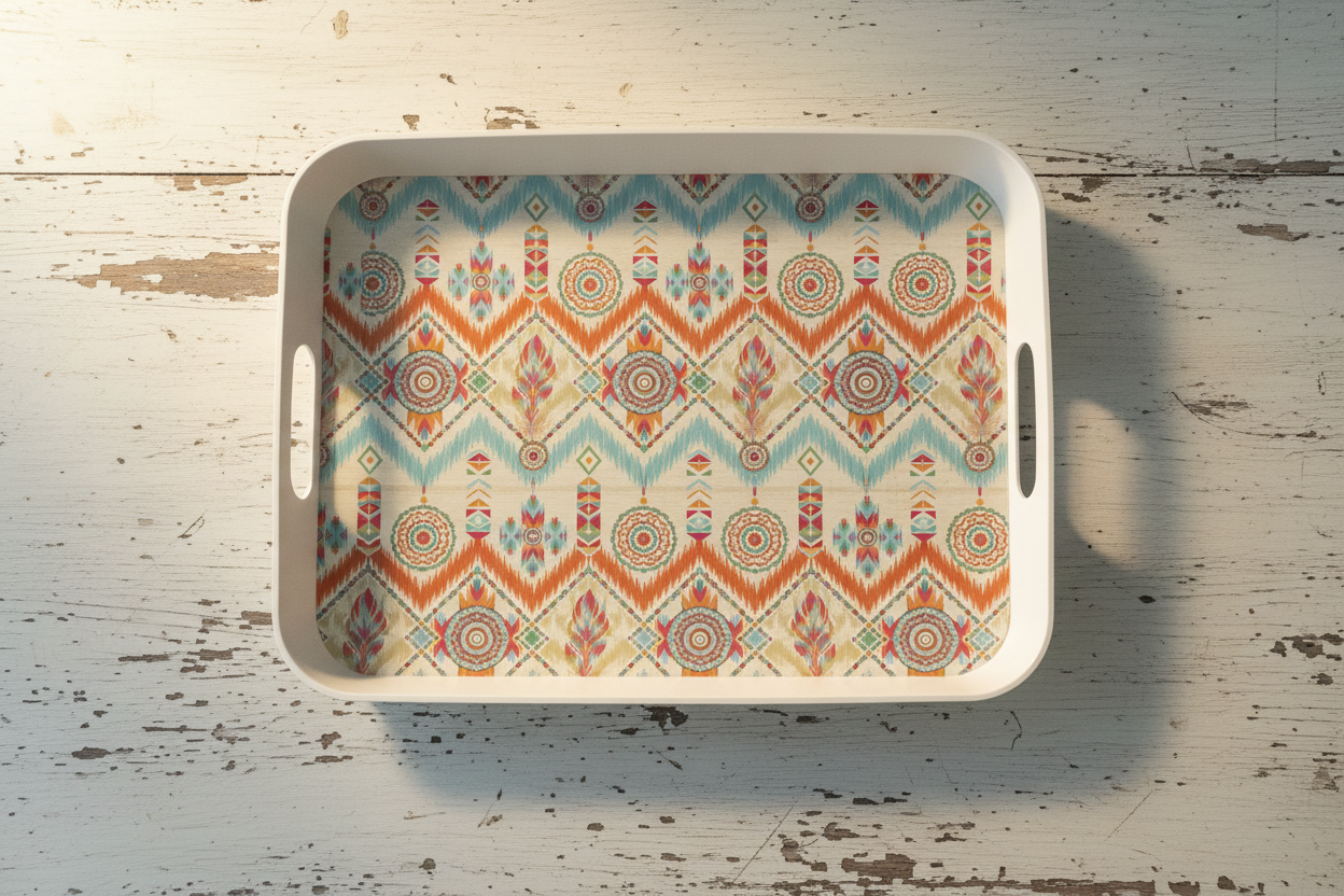 Dienblad Ibiza mandala print 31x41cm op vintage witte houten tafel