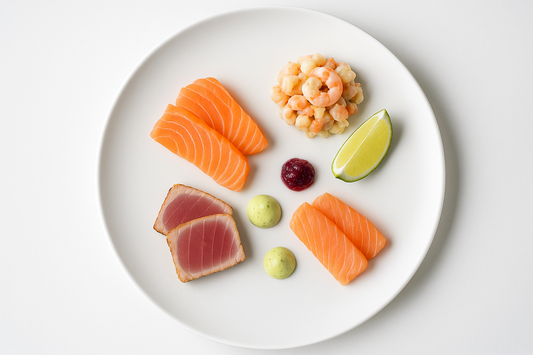 Exclusief vispallet | gemarineerde zalm | tonijn tataki | cocktail zeevruchten