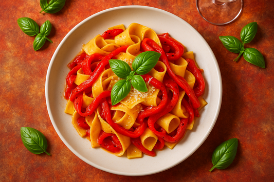 Pappardelle | geroosterde paprika | Parmezaanse kaas | basilicum 🌱