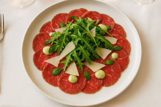 Rundercarpaccio | Rucola | Parmezaanse kaas | basilicum mayonaise